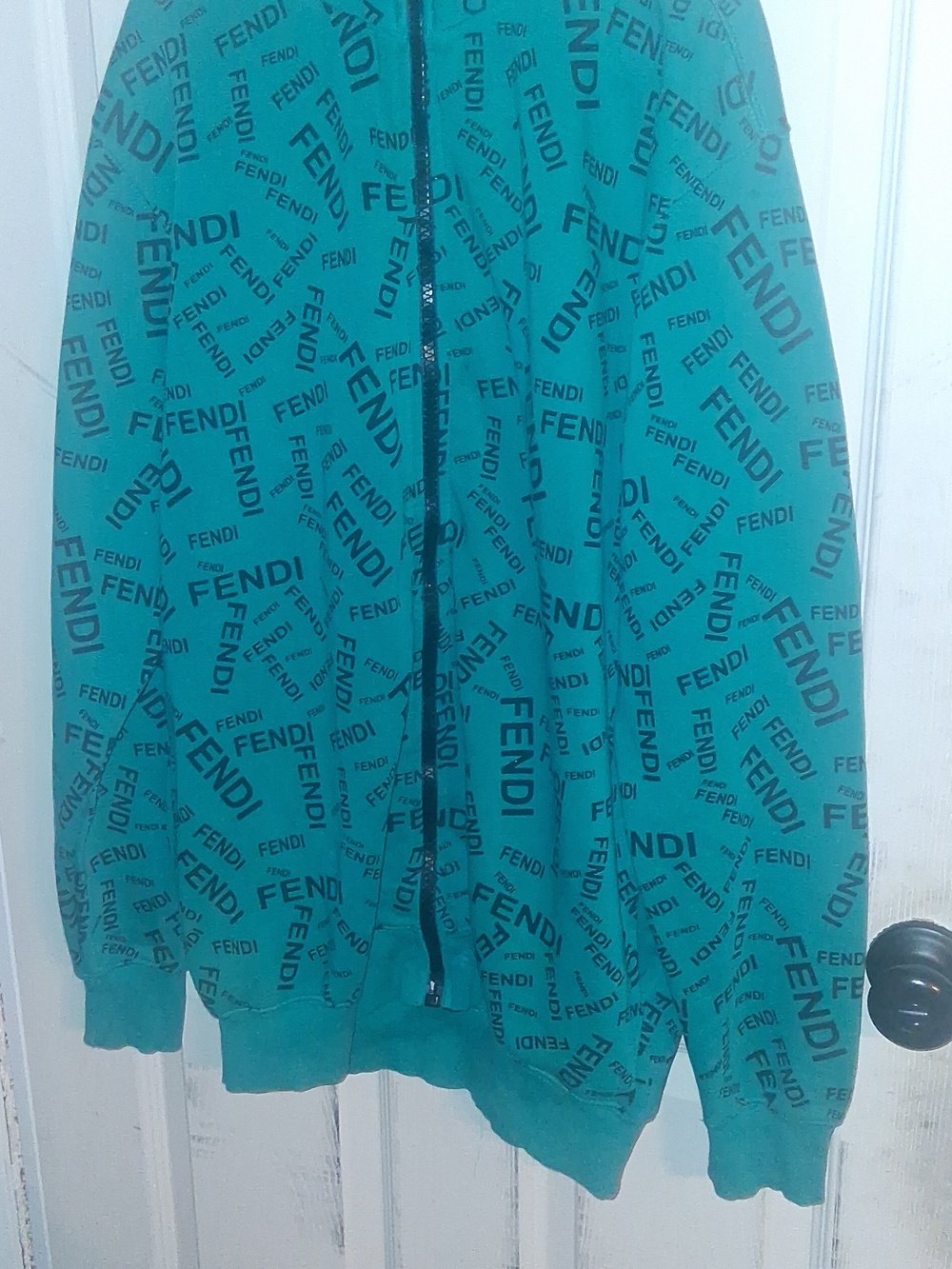 Fendi Teal Allover Logo Zip Hoodie - Picture 3 of 5